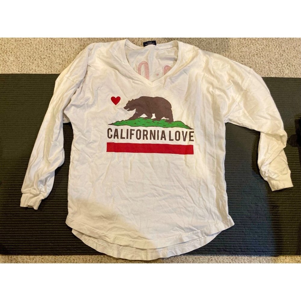 Spirit Jersey Women's White California Love 3/4 Sleeve Top USA Made MEDIUM
